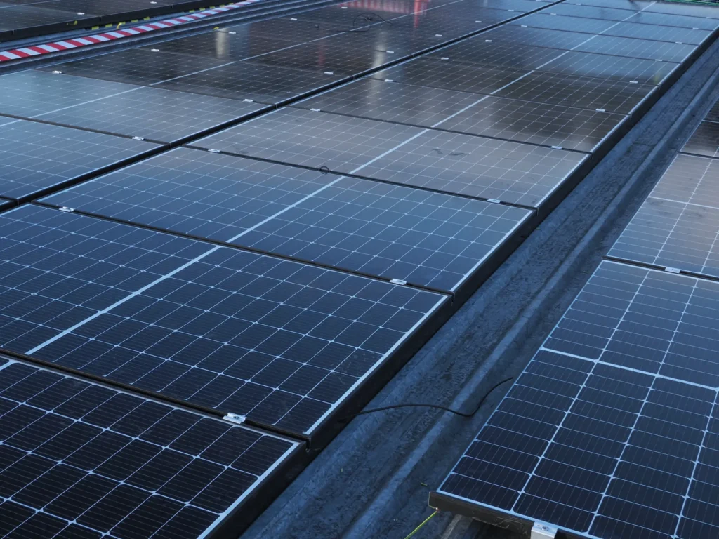 Rows of solar panels on roof
