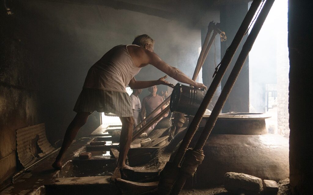Man working in a smoky environment