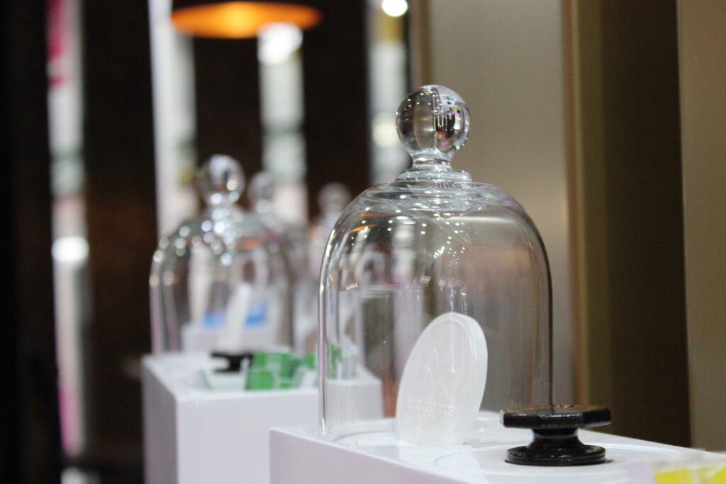 Glass domes covering various objects
