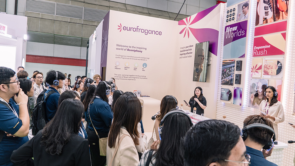 Crowd at a Eurofragance presentation of Scentphony exhibition event in Incosmetics Asia.