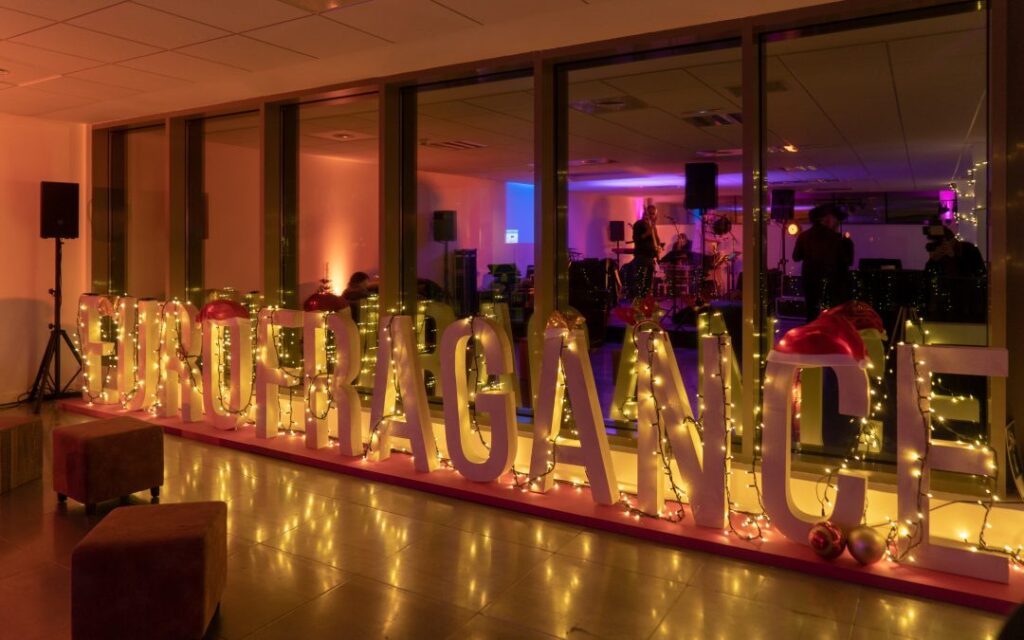 Illuminated letters spelling 'Eurofragance'
