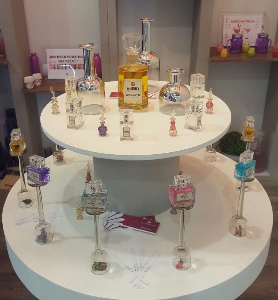Display of perfume bottles