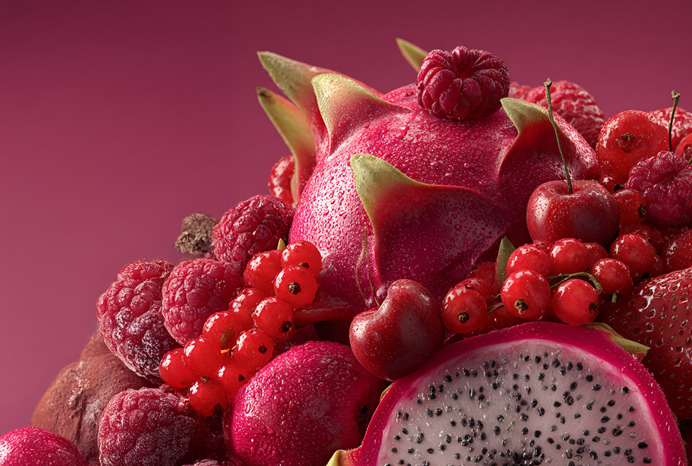 Vibrant assortment of red fruits.