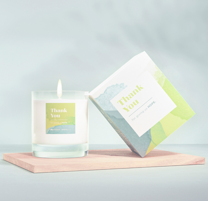 Candle with 'Thank You' packaging. Eurofragance And Ambientair Join Forces To Create 'Thank You', A Candle Full Of Emotion In Appreciation Of The Work Carried Out By Health Professionals